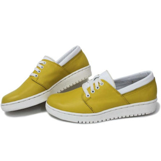 Жълти дамски обувки с равна подметка, естествена кожа - спортни обувки за пролетта и лятото N 100016024